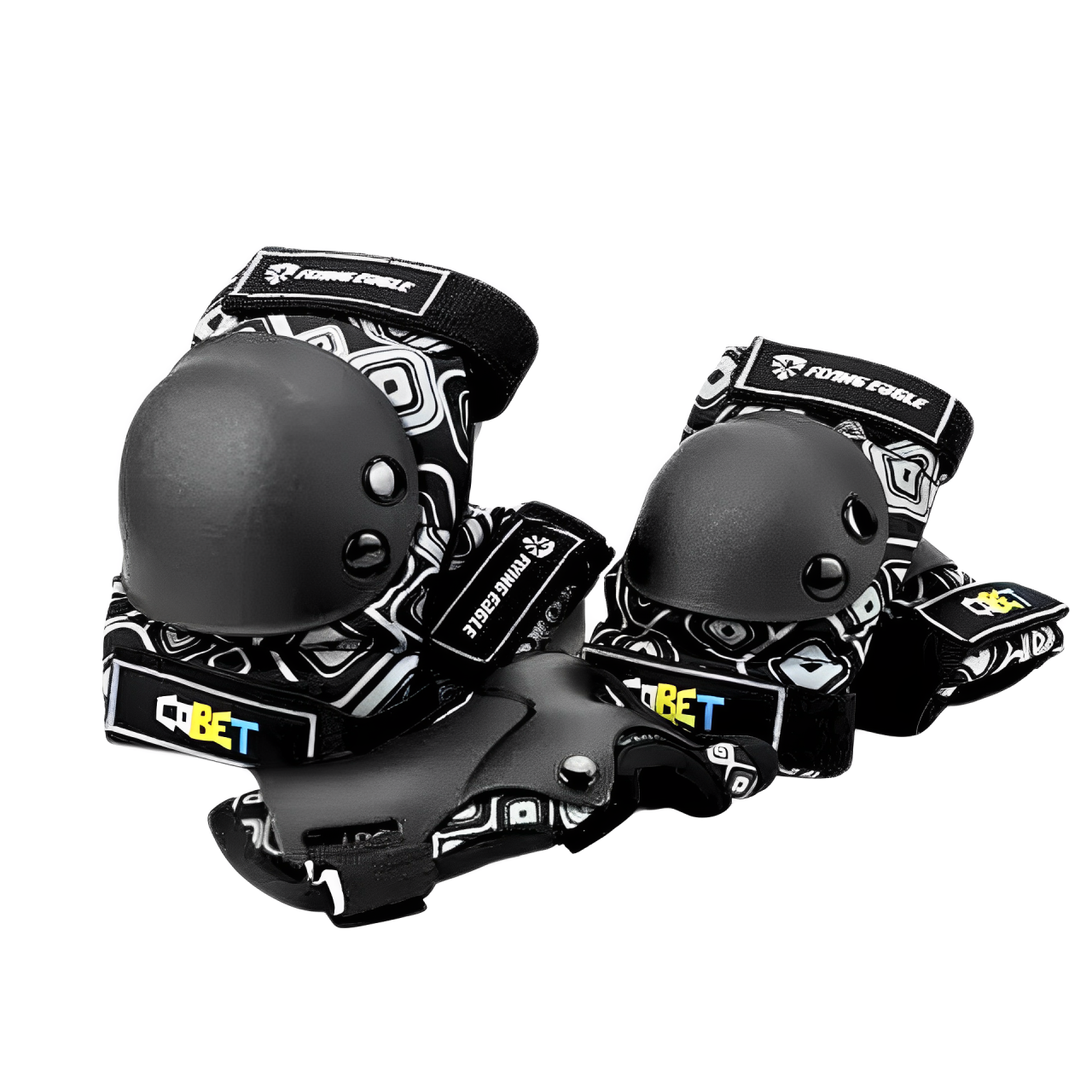 Set coderas muñequeras y rodilleras Flying Eagle Cobet Negra